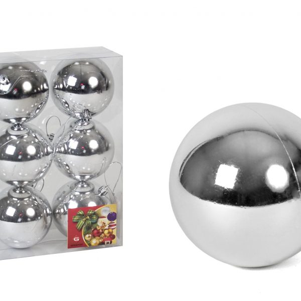 Caja 6 bolas de Navidad plata brillante
