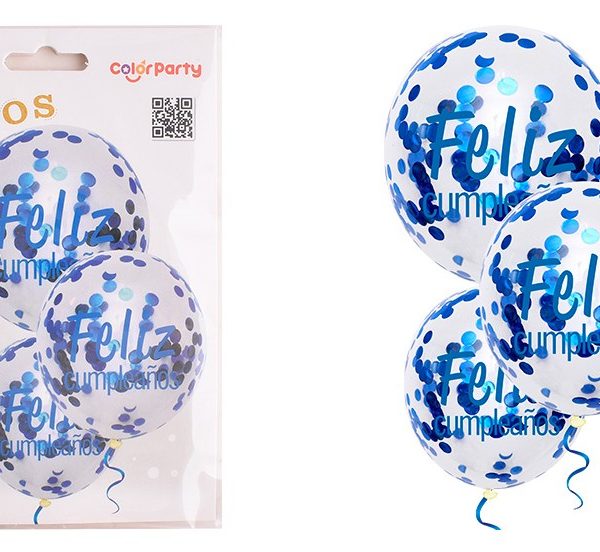 Set de globos confeti azul eléctrico