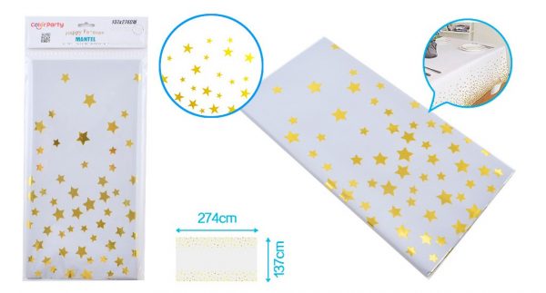Mantel de plástico estampado estrellas doradas 137x274cm