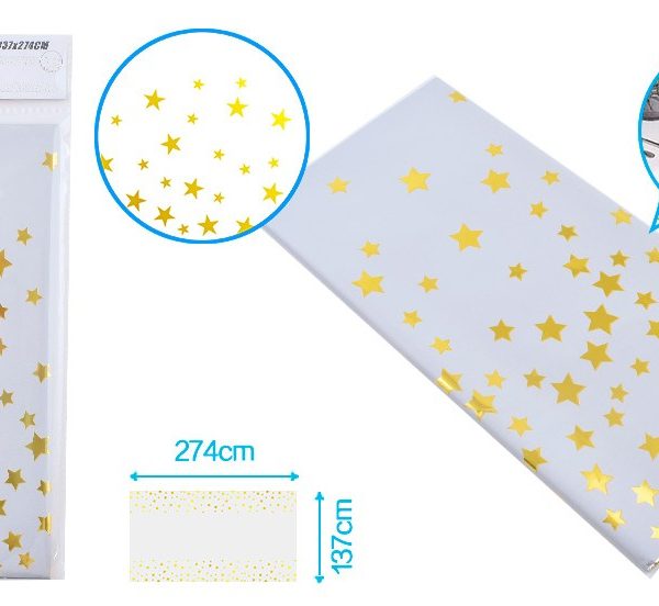 Mantel de plástico estampado estrellas doradas 137x274cm
