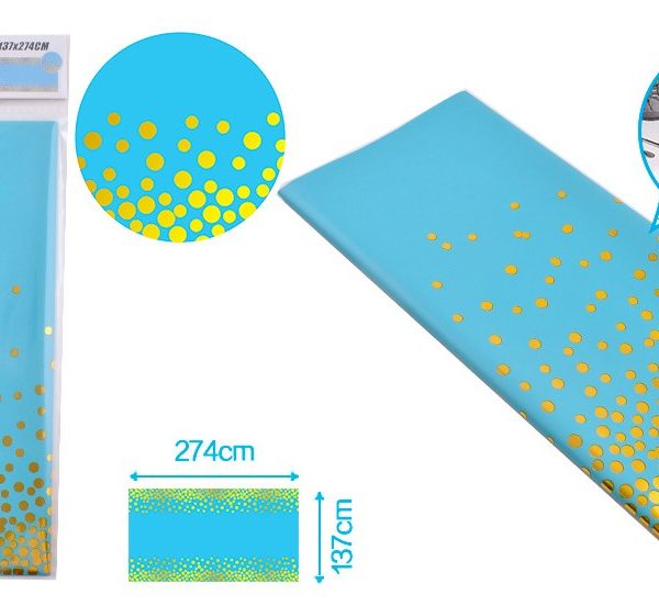 Mantel de plástico azul/dorado 137x274cm