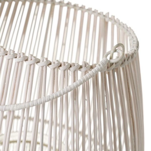 Farol portavelas metal-bambú blanco 23 x 23 x 25,5 cm