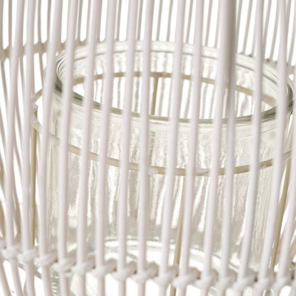 Farol portavelas metal-bambú blanco 23 x 23 x 25,5 cm