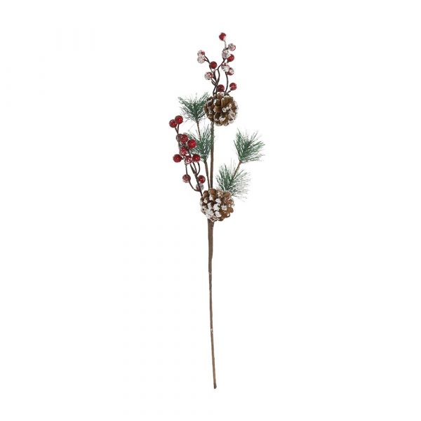 Rama piña, pino y berries efecto nevado Navidad