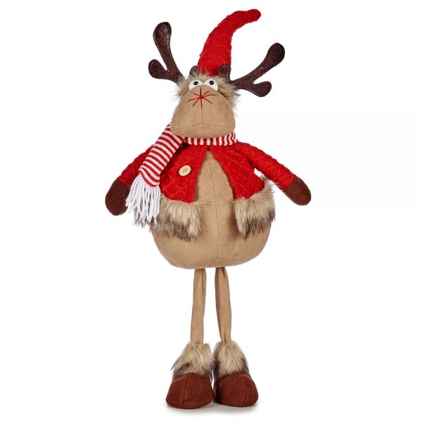 Muñeco reno con bufanda de lana roja Navidad