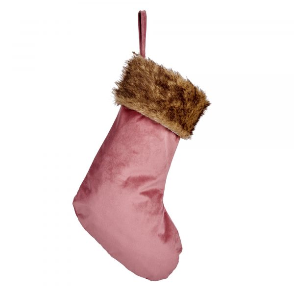 Calcetín de terciopelo Irina rosa Navidad