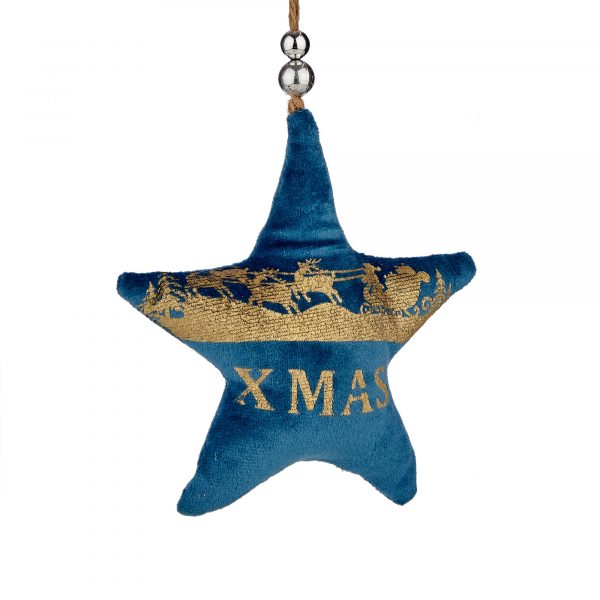 Colgante estrella de tela Xmas azul Navidad
