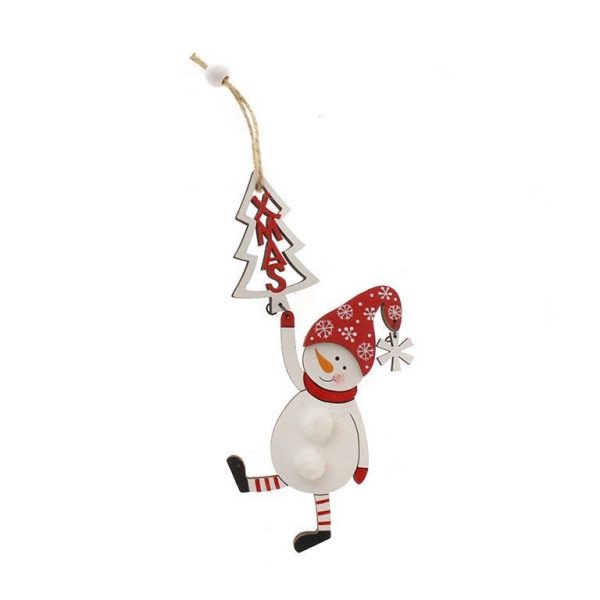 Colgante muñeco de nieve rojo con árbol Navidad