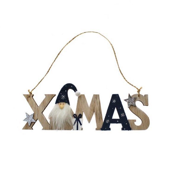 Cartel letrero decorativo Santa azul oscuro Navidad