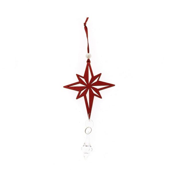 Colgante estrella alargada roja con lágrima decorativa Navidad