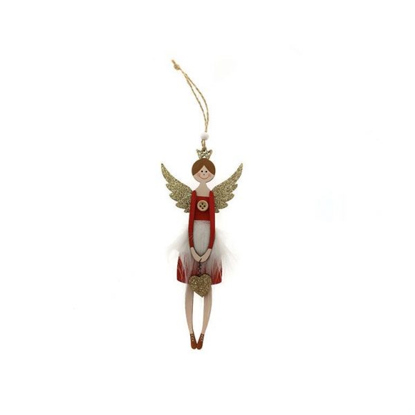 Colgante bailarina roja con alas glitter Navidad