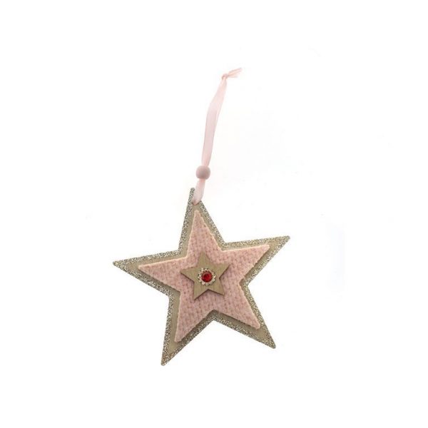 Colgante de madera estrella rosa glitter Navidad