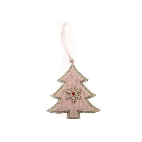 Colgante de madera árbol rosa glitter Navidad