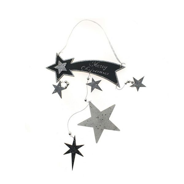 Cartel estrella fugaz con adornos negro glitter Navidad