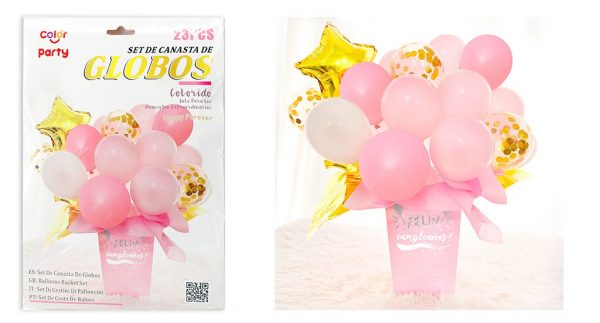 Set canasta de globos Wavy Pink