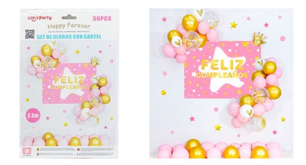 Set de globos con cartel rosa 57 pcs
