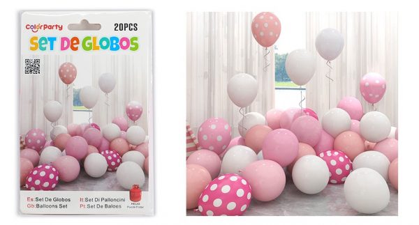 Set de globos látex Polka Dots rosa 20pcs