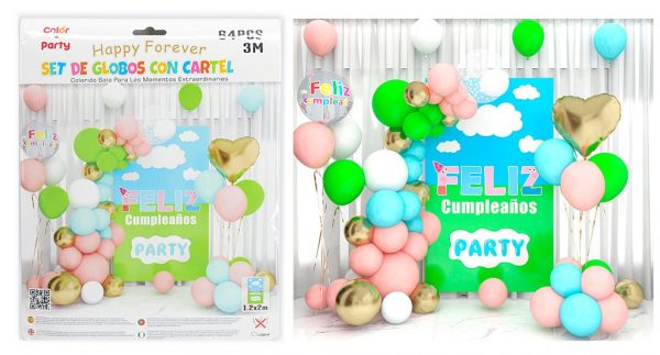 Set de globos con cartel Pig Party 64pcs