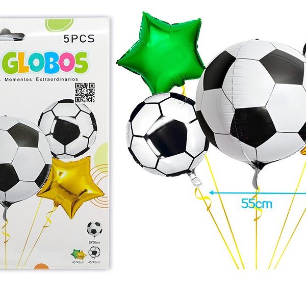Set de globos Mylar fútbol 5pcs