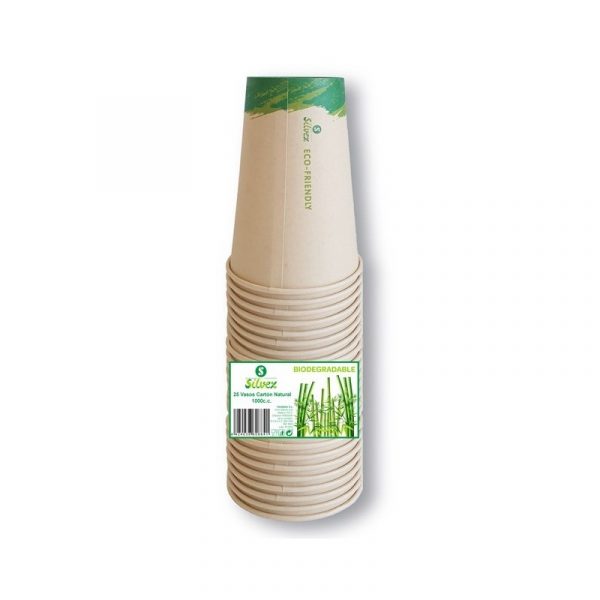 Vaso biodegradable cartón natural 1000cc 25 unidades