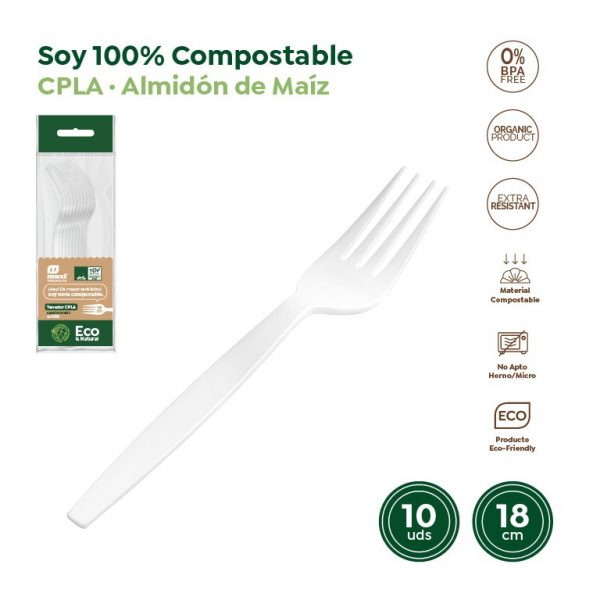 Tenedor alta calidad compostable 18cm CPLA 10uds