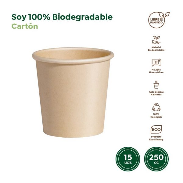 Vaso cartón biodegradable Nature 250cc 15uds
