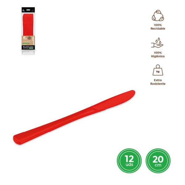 Cuchillo alta calidad rojo 20cm reutilizable 12uds