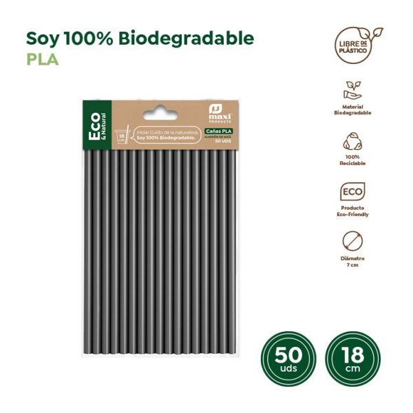 Cañas cocktail biodegradables PLA 50uds