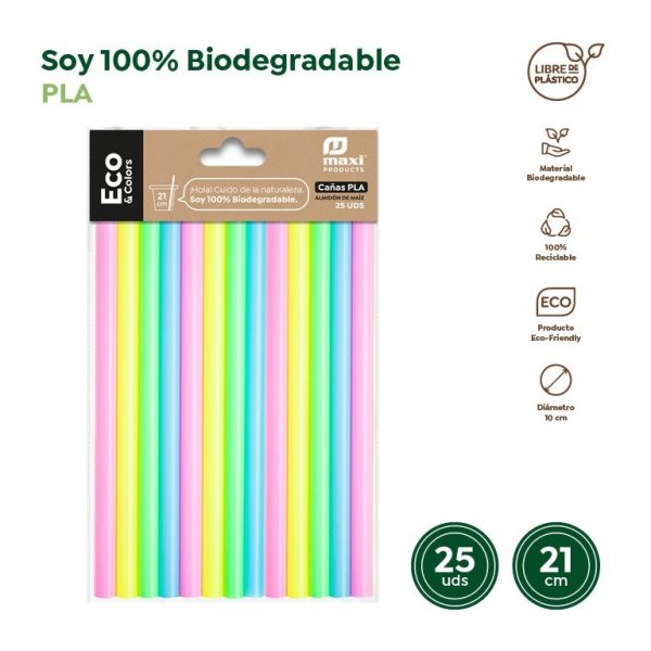Cañas extragruesas biodegradables PLA 25uds