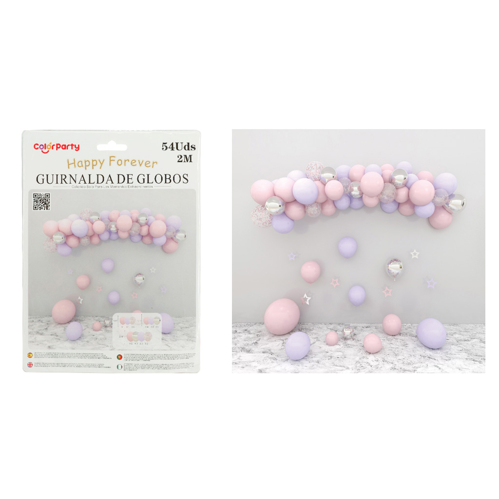 Guirnalda de globos 54uds - rosa y lila pastel - HIPER VALLÈS